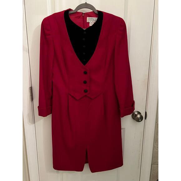 Badgley Mischka Dresses & Skirts - Badgley Mischka Women's Vintage Burgundy Black 100% Wool Dress Size 10 Designer